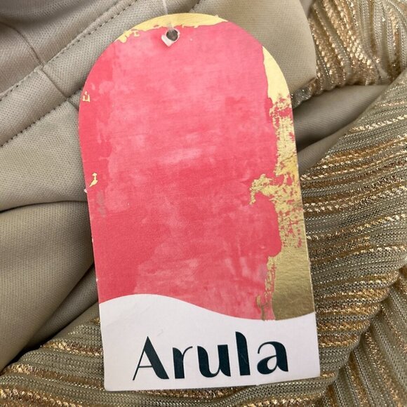 Arula NWT SZ 2X (B) Pale gold metallic stripe dress Wedding Party Holiday Dressy - Picture 9 of 13